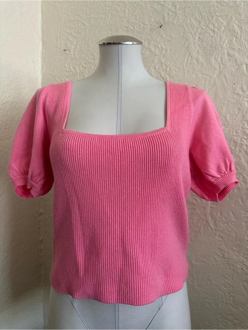 French Connection Jaida Pink Square Neck Short Sleeve Sweater NWT Large Wool - Picture 2 of 7